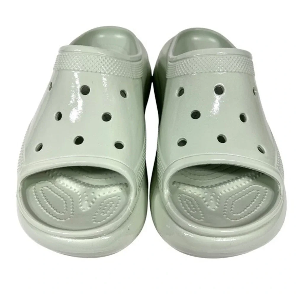 Crocs Crush Platform Slides Sandals High Shine Light Green W11/M9 Chunky Shoes